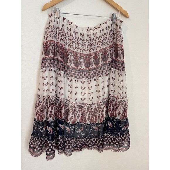 Style & Co Womens Maxi Skirt Size XL  Floral Boho Tiered Red White Blue Ruffles - Picture 1 of 7